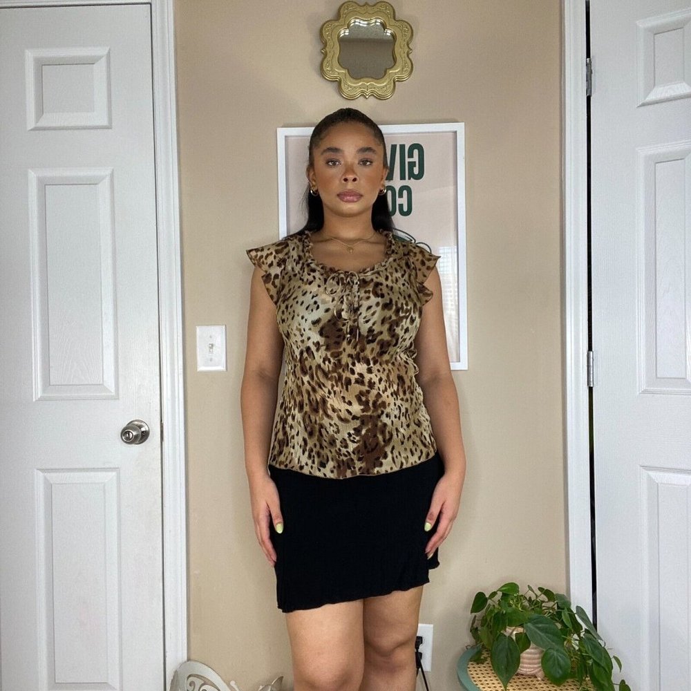 Vintage Y2k Sheer Leopard Print Button Up Top - image 1